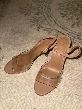 Mango Nude Clear-Strap Slingback Heels